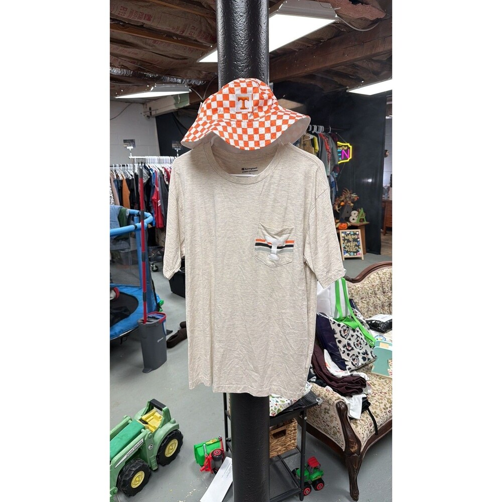 0118 Champion University of Tennessee Vols Heather Gray Pocket T-Shirt & hat